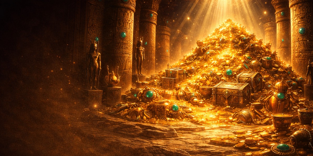Schatzkammer mit Goldmünzen, das Bild zum Willkommenspaket von FelixSpin